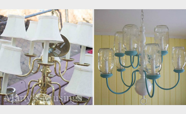 brass chandelier Mason jar makeover