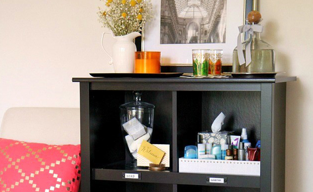 DoubleTake_guestroom_bookcase.jpg Edge Water bookcase used for guest room amenities