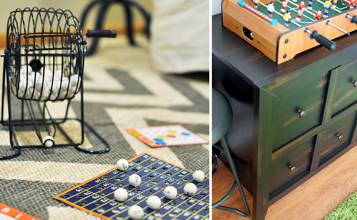 Have games like bingo and foosball for your guests when entertaining.