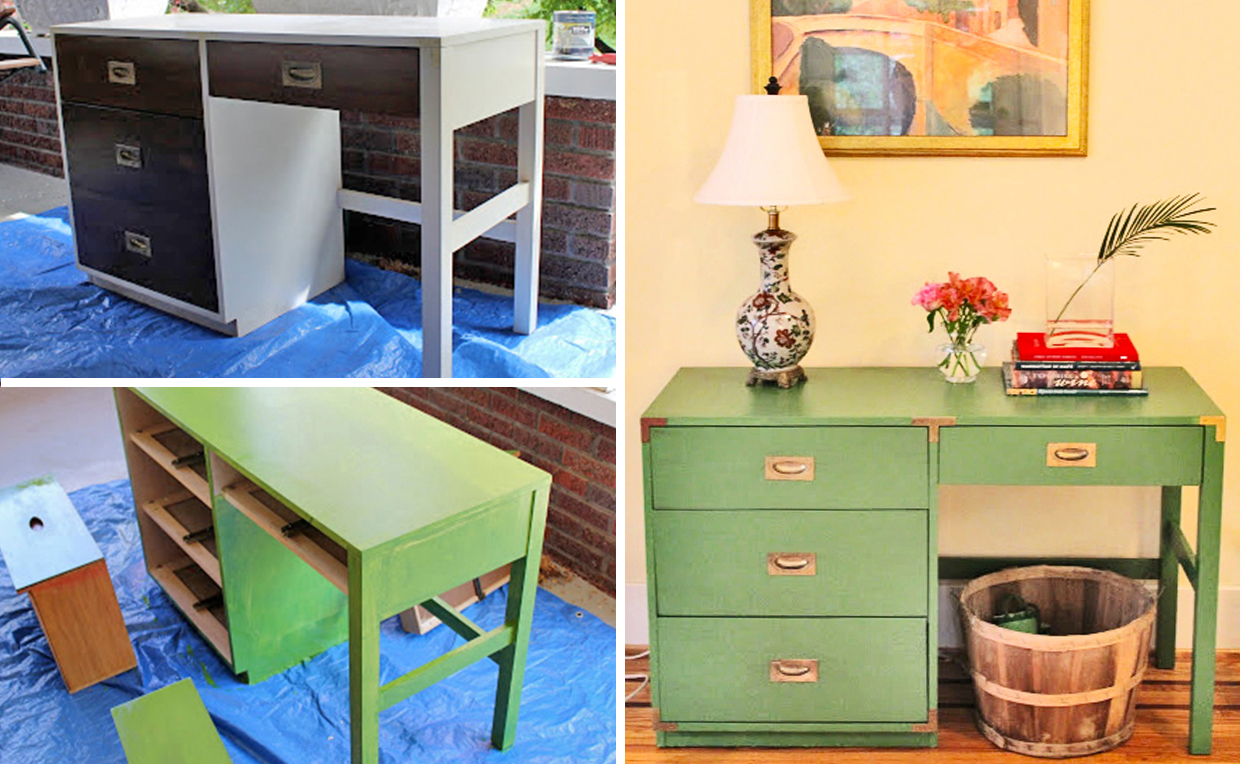 Bold_Choices_Green_Desk_DIY_Makeover.jpg Campaign desk got a DIY makeover with green paint and new hardware