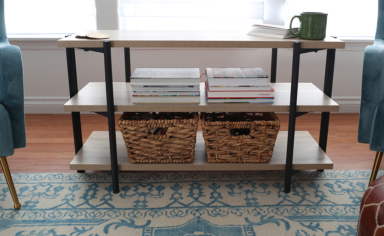 Console table with storage shelves