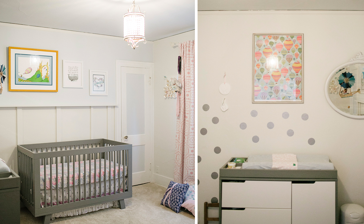 Bold_choices_blue_nursery_ceiling.jpg Blue ceiling in a baby’s room with grey furniture