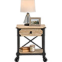 Rustic Metal & Wood Side Table with Casters 425911