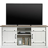 White Farmhouse TV Stand with Oak Accent 427551