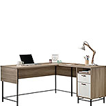 Oak Finish L-Shaped Desk with White Accents 427707