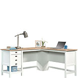White L-Shaped Desk with Oak Finished Top 428225
