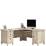 Chalk Oak L-Shaped Desk with Cord Management 428243