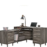 Modern L-Shaped Desk with Storage in Jet Acacia 429503