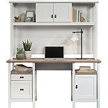 White Double Pedestal Desk with Hutch Bundle 442784