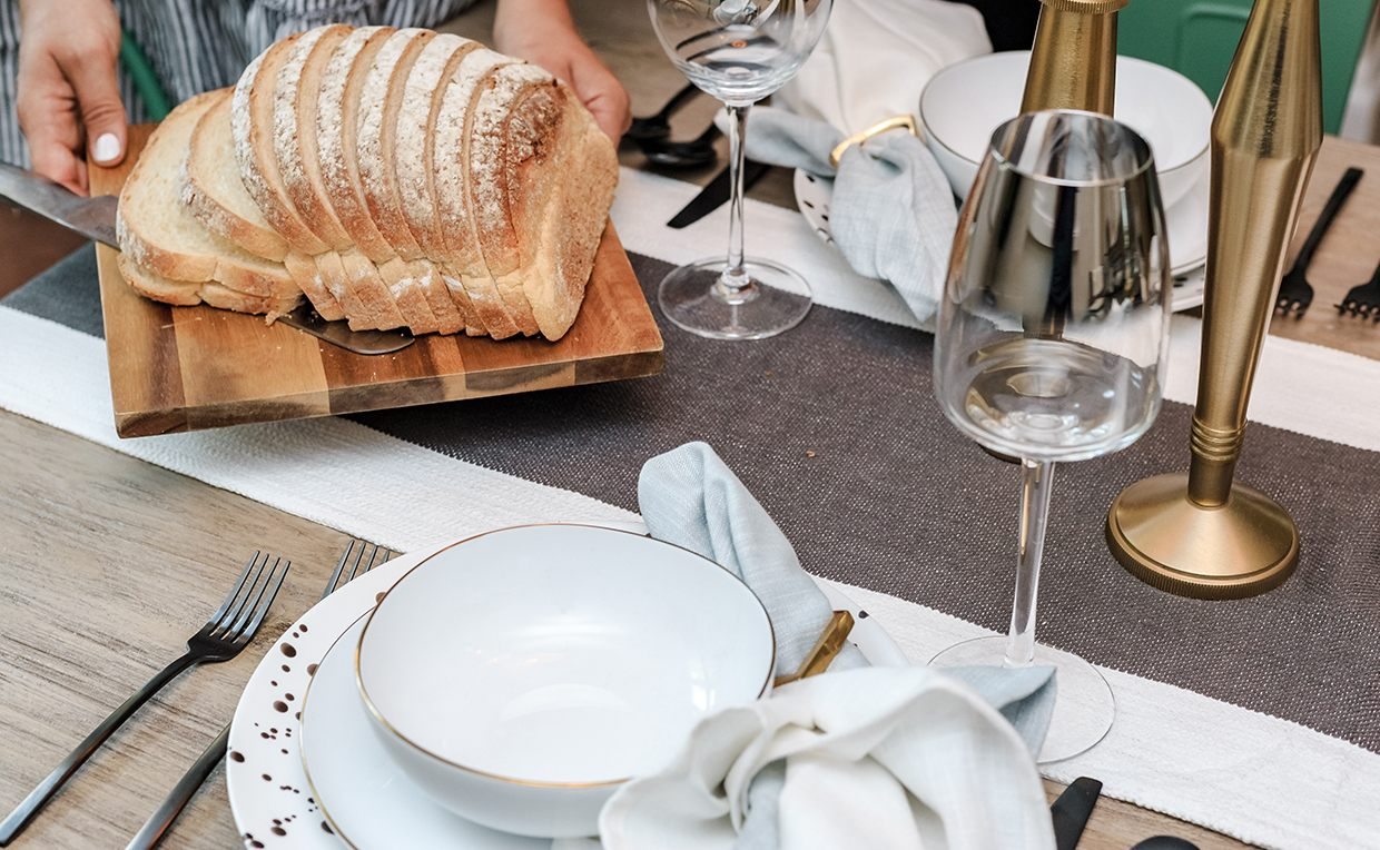 Blog1_1240x764_11.jpg Dining chairs, metal chair, dinner table, green chair, wood table, dinner party, tableware