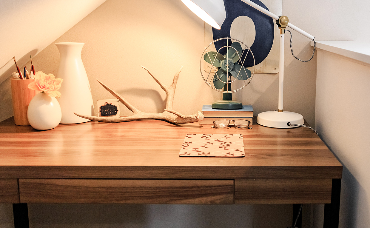 Desk with lamp