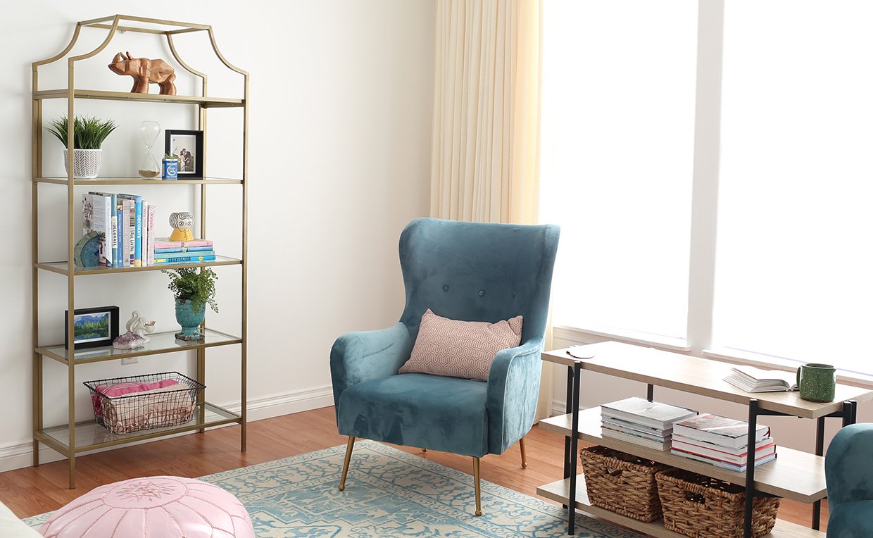 Bookcase and console storage in living room