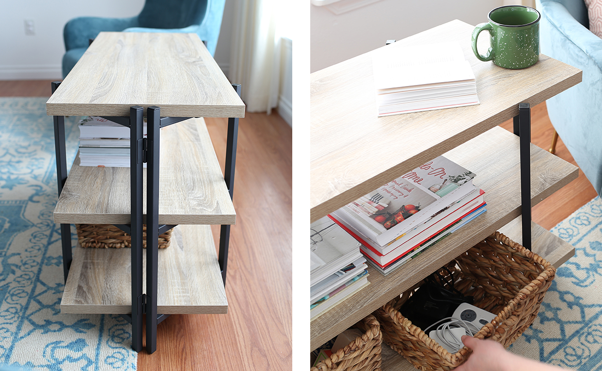 storage console table with storage shelves