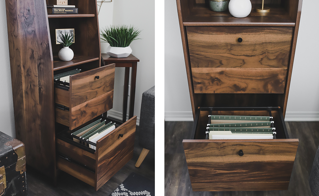 Midcentury Modern bookcase with drawers, home office file storage