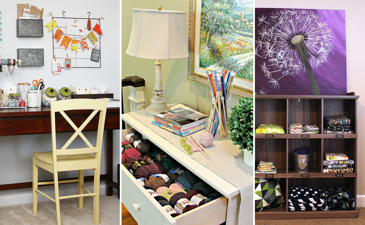 craft room dresser, bookcase and desk