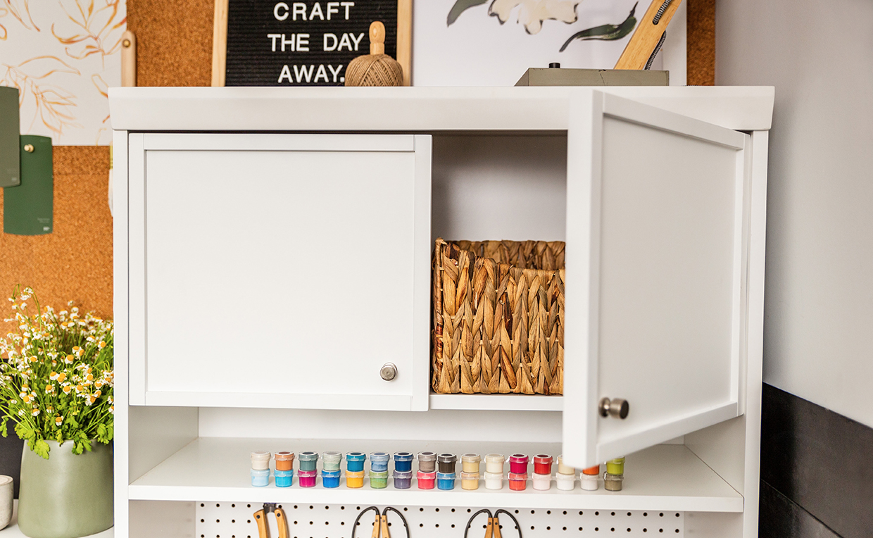 Crafting cabinet with fold out work table.  Craft storage cabinets, Craft  cupboard, Craft room design
