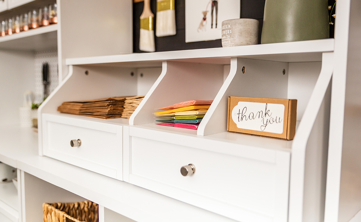 Short hutch for craft supply storage