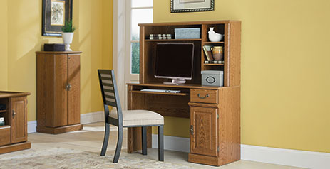 Sauder Orchard Hills Wood Computer Desk with Hutch in Carolina Oak