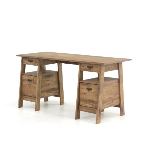 Trestle Executive Desk With Storage Vintage Oak 424127 Sauder