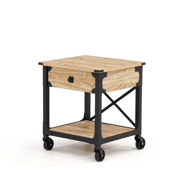 Steel River Metal Wood Side Table Milled Mesquite 425911 Sauder Steel River Metal Wood Side Table, Industrial Wagon Style Small Rustic End Table With Storage Shelf And Wheels
