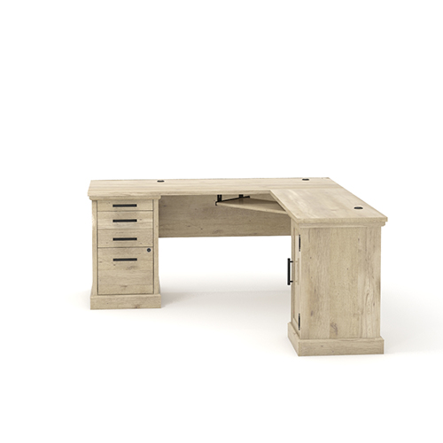 Aspen Post L Shaped Desk With Keyboard, Prime Oak L Shaped Desk With Storage