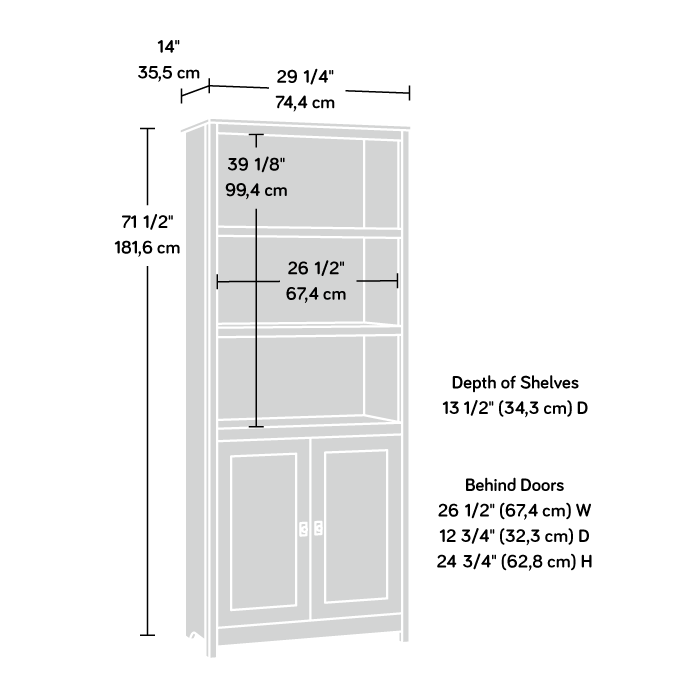5-Shelf Library Bookcase with Doors in Raven Oak