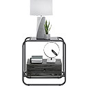 Modern Glass Top Side Table with Open Shelf 426455