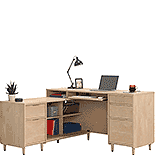 L-Shaped Desk with Drawers in Natural Maple