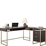 L-Shaped Wood & Metal Desk in Blade Walnut 433372
