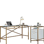 Glass Top L-Shaped Desk in White 433646