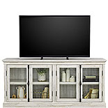TV Credenza with Glass Doors in White Plank