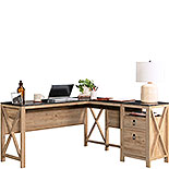 L-Shaped Desk with Drawers in Khaki Pine  435643