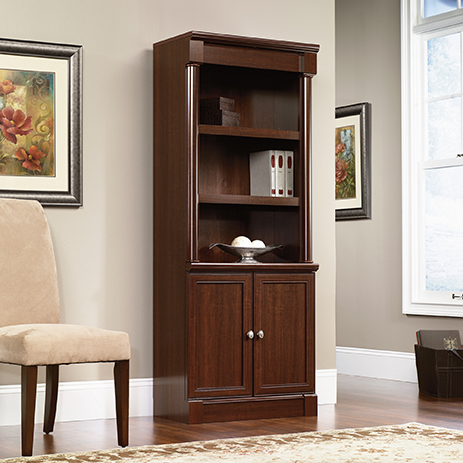 Palladia Library With Doors 412019, Sauder Edge Water Library Wall Bookcase In Antiqued Paints