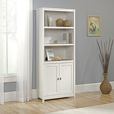 Cottage Road Library With Doors, Sauder Edge Water Library Wall Bookcase In Antiqued Paints