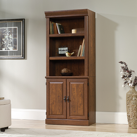 Sauder Orchard Hills Library Bookcase with Doors Carolina Oak