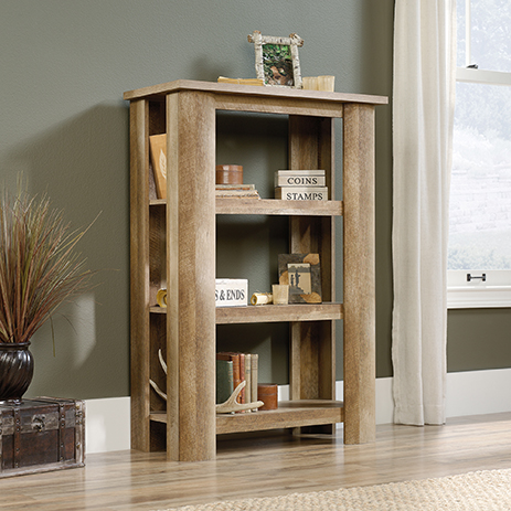 Jamocha Wood Sauder Trestle 3-Shelf Bookcase Brown