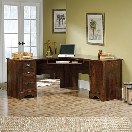 Cherry Finish Wooden L Shaped Desk Corner Home Office Table Computer Workstation 