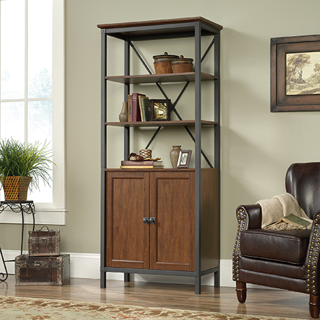 Carson Forge Cherry Finish Bookcase With Doors 422131 Sauder