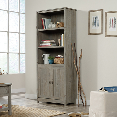 Cottage Road Library Bookcase With, Sauder Oak Bookcase With Doors