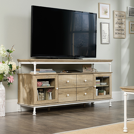 For TV's up to 60 Northern Oak Finish Sauder Canal Street Entertainment Credenza For TV's up to 60 Northern Oak Finish Sauder Canal Street Entertainment Credenza