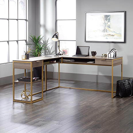 International Lux L Shaped Desk Diamond Ash 423302 Sauder