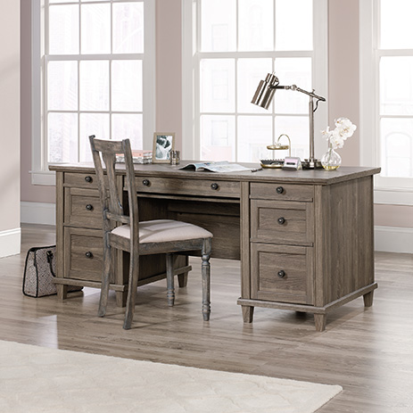 Hammond Executive Double Pedestal Desk Emery Oak 423526 Sauder