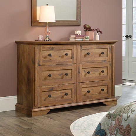 New Grange Rustic 6 Drawer Dresser Vintage Oak 423705 Sauder