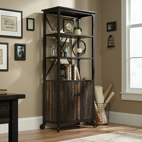 Industrial Bookcase With Doors, Sauder Abbey Oak Bookcase
