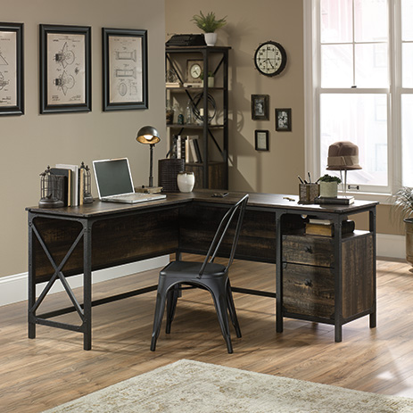 Steel River Industrial L Shaped Desk Carbon Oak 423976 Sauder