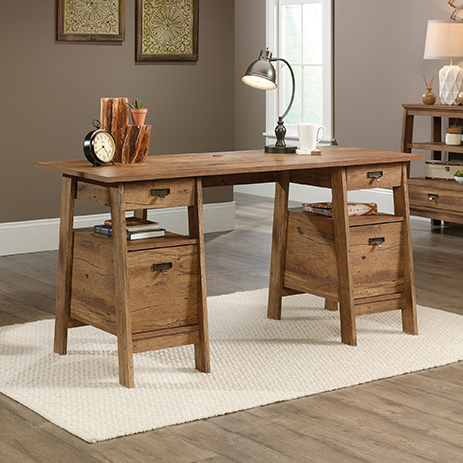 Trestle Executive Desk With Storage Vintage Oak 424127 Sauder