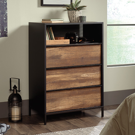 Boulevard Cafe 3 Drawer Metal Wood Chest Black 424217 Sauder Sauder Woodworking