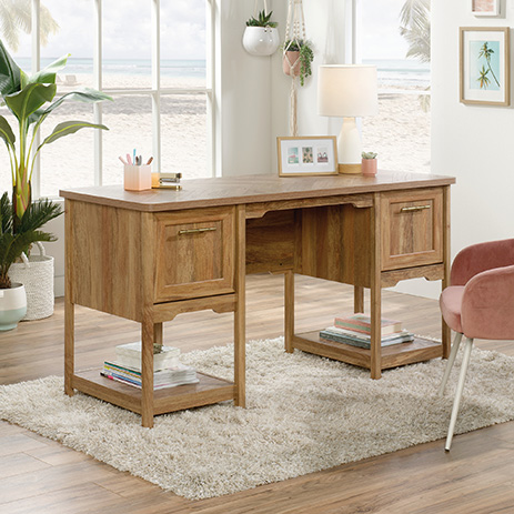 Coral Cape Double Pedestal Desk Sindoori Mango 424456 Sauder