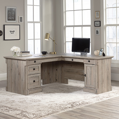 Palladia L Shaped Home Office Desk Split Oak 424811 Sauder
