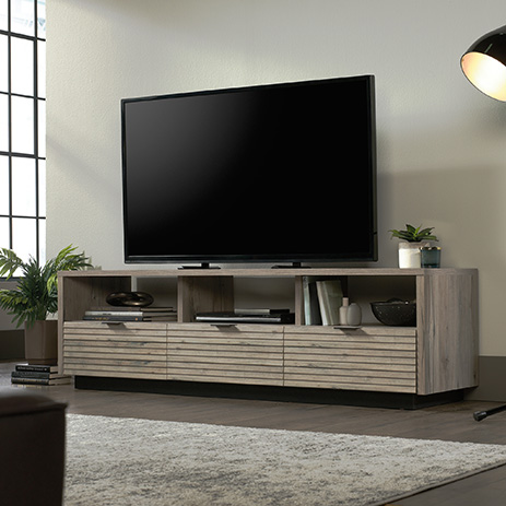 Linden Market Long Credenza Tv Stand Split Oak 425019 Sauder